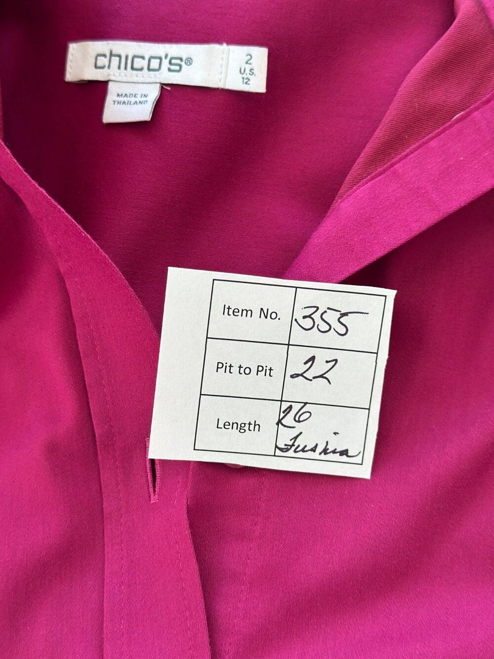 Chico's No-Iron Stretch Button-Down Fuchsia Shirt Chico’s 2 (Large / US 12) - Picture 5 of 8